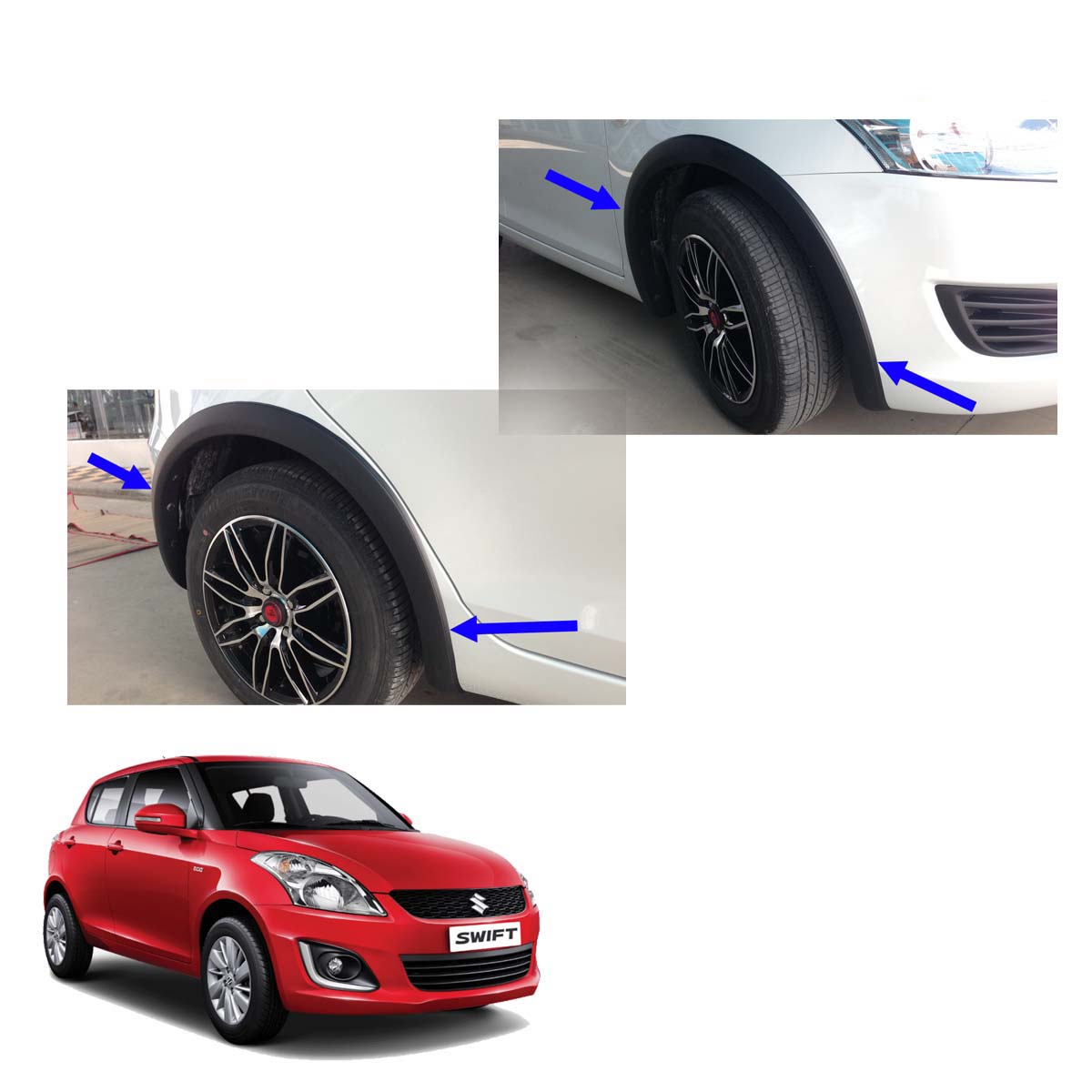 Fender Flares Wheel Arch 3" Black 4 Pc Fits Suzuki Swift Hatchback 2012