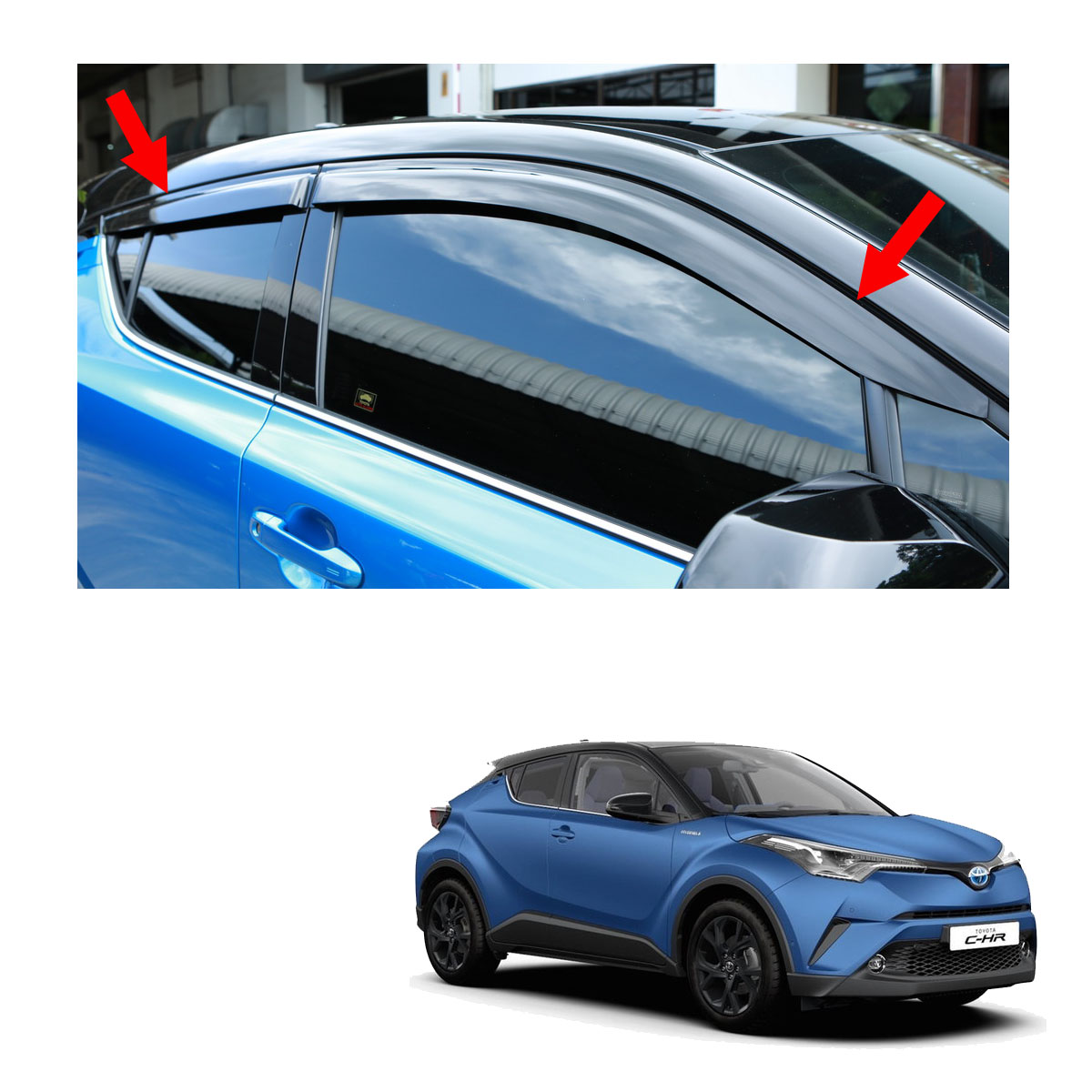 Black Visor Wind Deflector Weather Guard Silver For Toyota Chr Chr