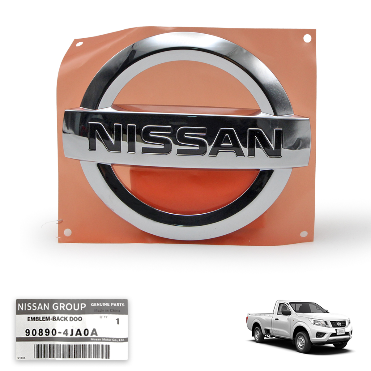 Genuine Nissan Frontier Navara D40 Brute Rear Emblem Badge - Chrome, Part 90891-EB700