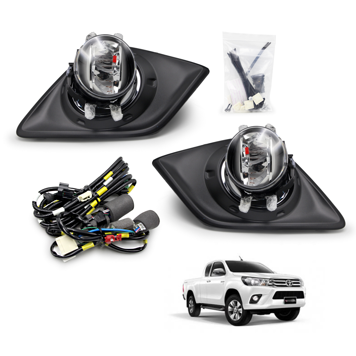 Genuine Set Fog Lamp Light LED Chrome Black For Toyota Hilux Revo SR5