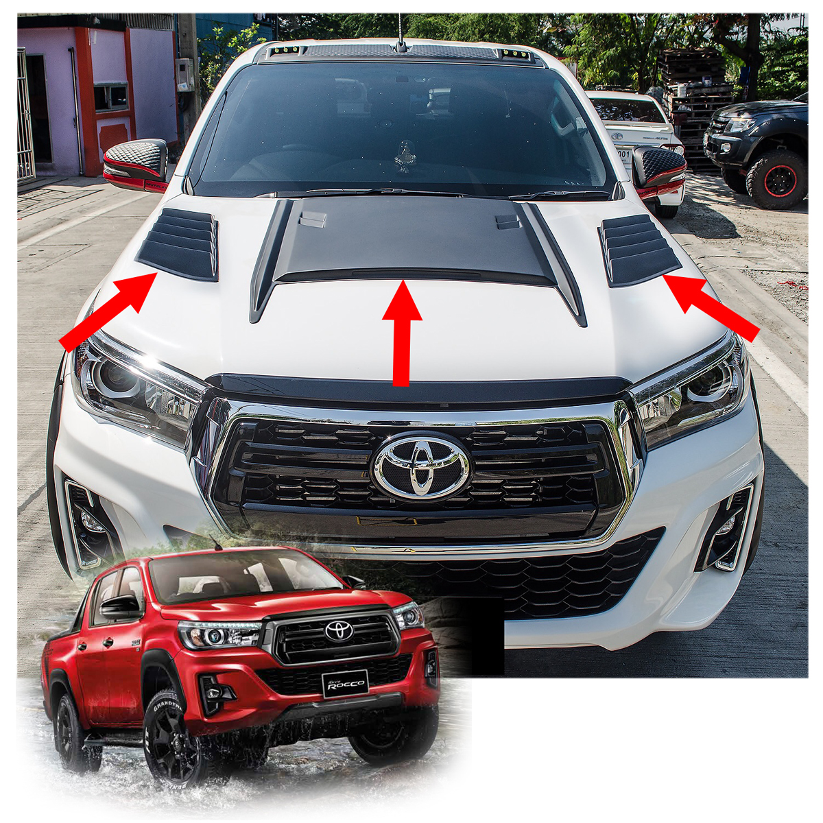 Bonnet Hood Scoop Cover Trim Matte Black To Toyota Hilux Revo 4WD 2WD 15 16 17