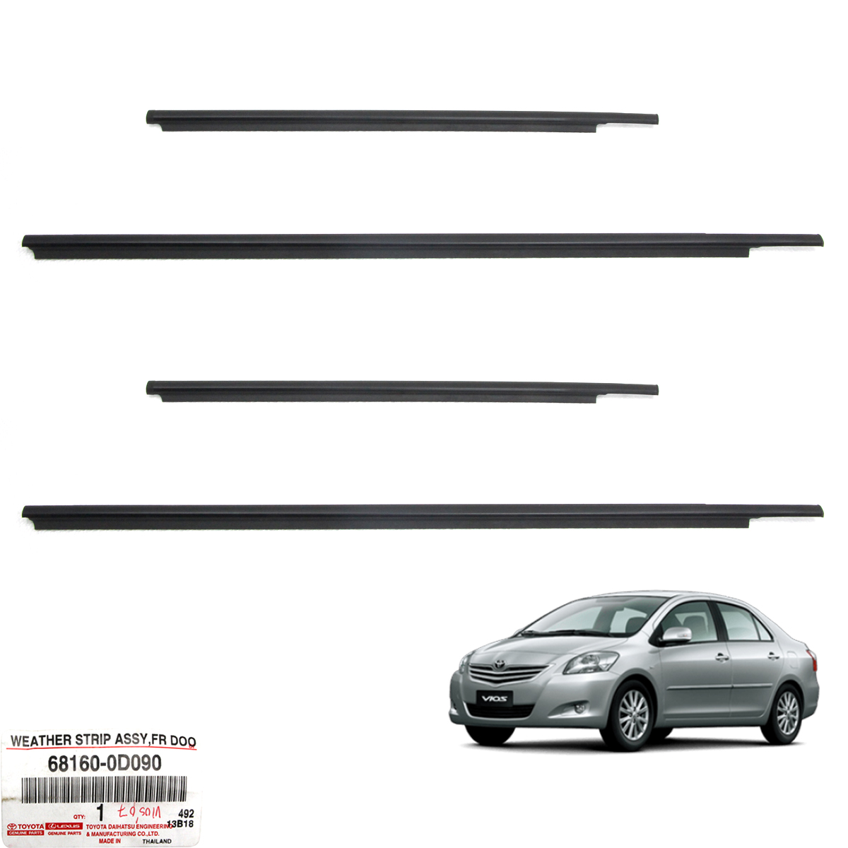 Genuine Window Weather Strip 4 Dr Black For Toyota Soluna