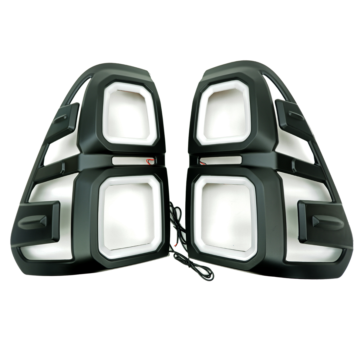 Pair Tail Lamp Light Cover + Led Matte Black For Toyota Hilux Revo 2015