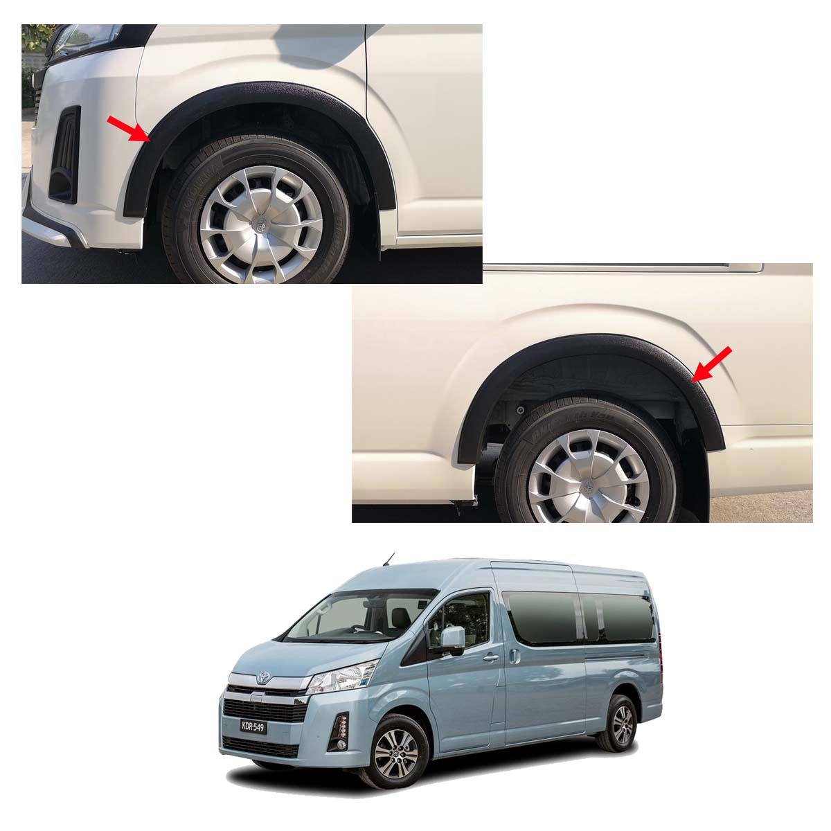 Front Fender Flares V2 Small 3" Black For Toyota Hiace Commuter Van