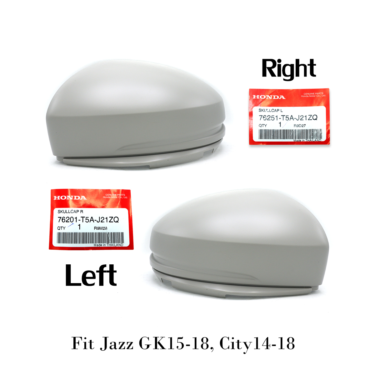 Silver Pair Wing Mirror Cap Cover For Honda Fit Jazz GK'15-'18
