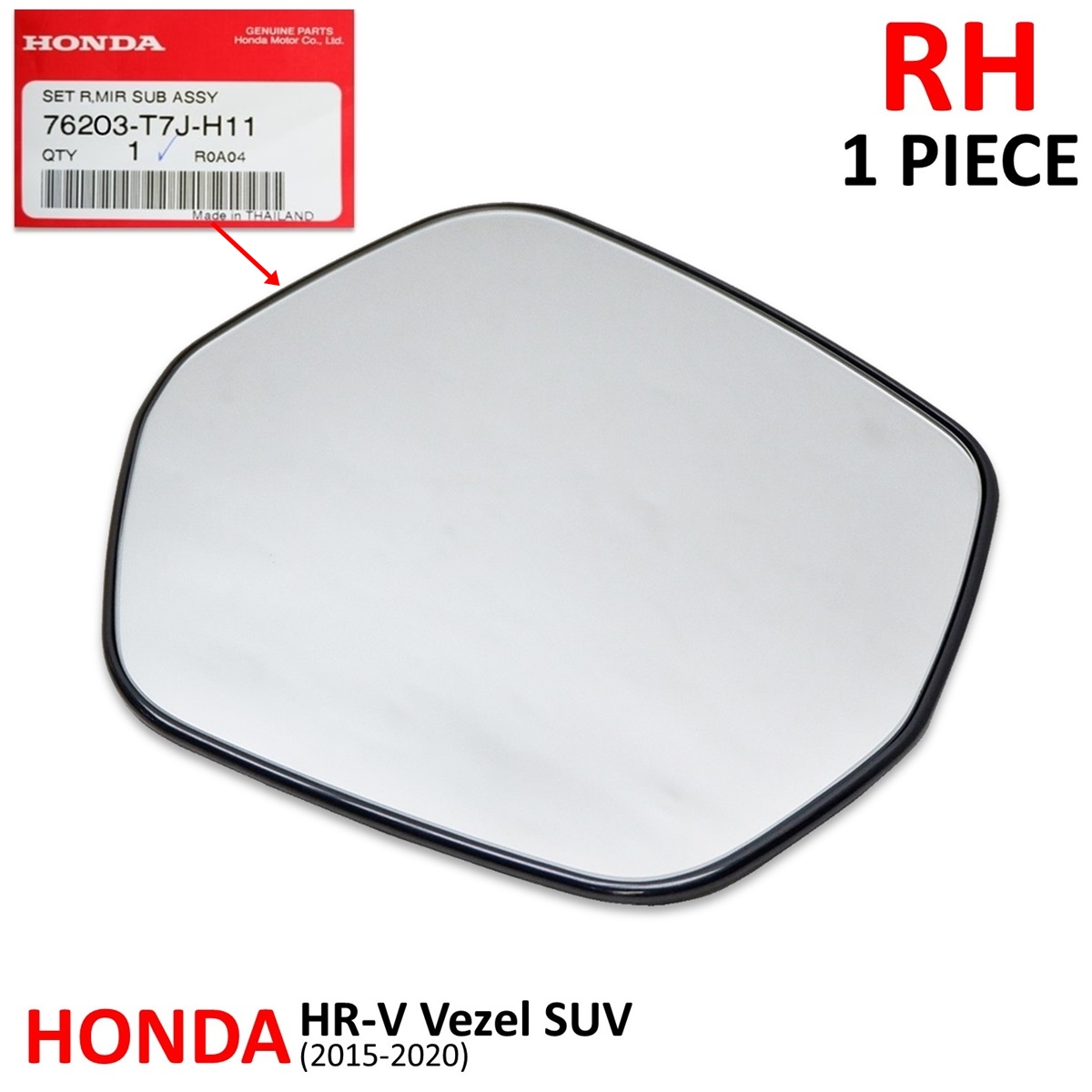 Rh Wing Side Mirror Lens + Base Matte Black Fits Honda HRV Vezel SUV