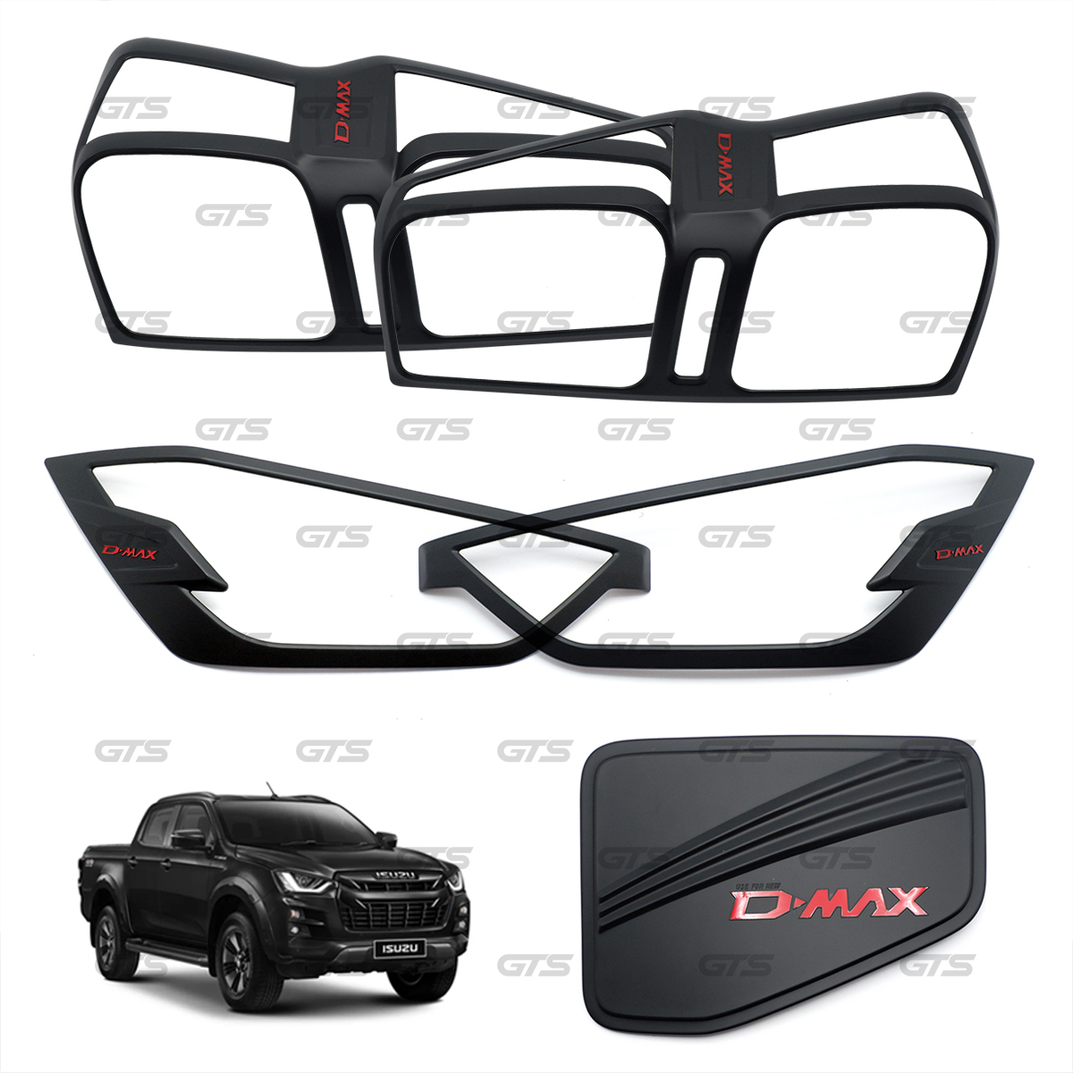 Black Set Head Tail Lamps Fuel Cover Trim For Isuzu D-Max V-Cross