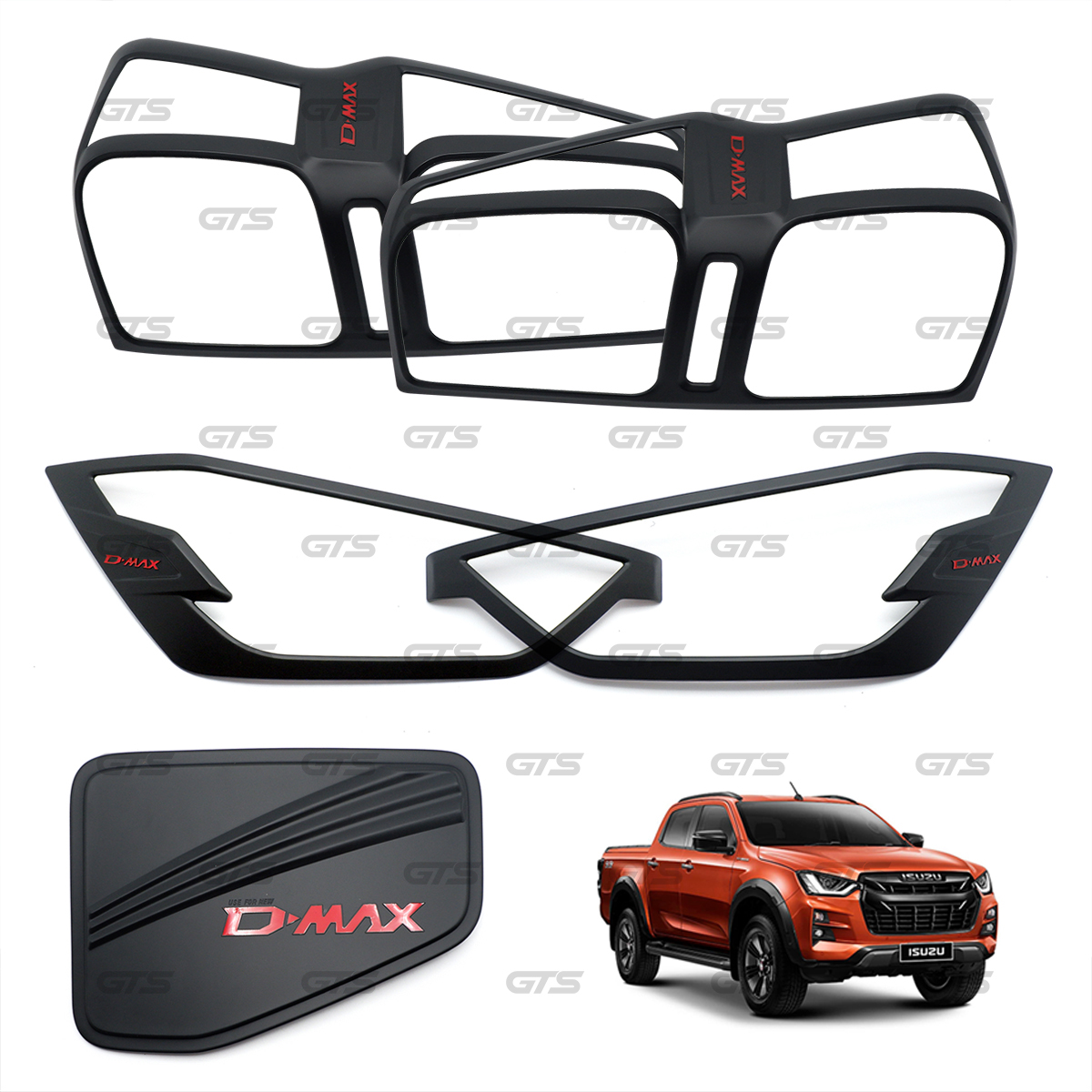 Black Set Head Tail Lamps Fuel Cover Trim For Isuzu D-Max V-Cross