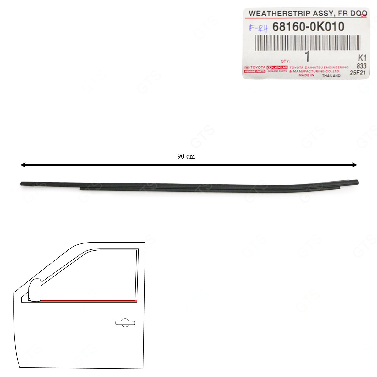 Fits Toyota Hilux Revo 2015 '21 Front Lh Window Seals Door Belt