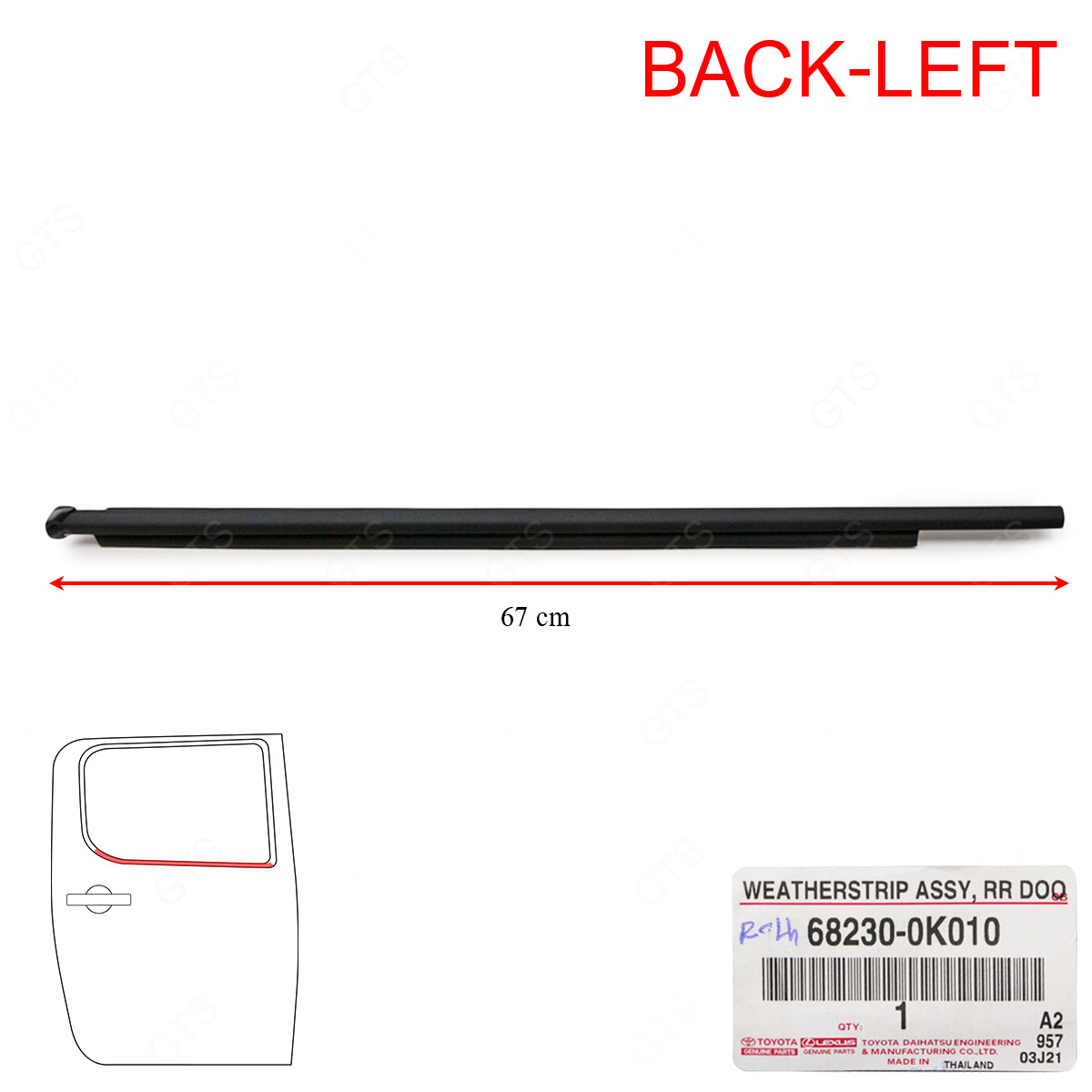 For Toyota Hilux Revo 2015 '21 Rear Lh Window Seals Door Belt