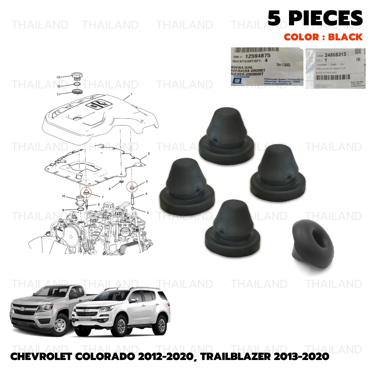 Set 5pc Rubber Grommet Insulator For Chevrolet Colorado