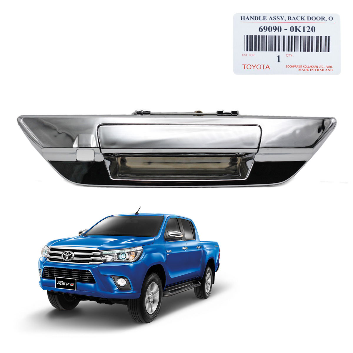 thumbnail image 2 of Chrome Tailgate Rear Handle With Camera Hole For Toyota Hilux SR5 (2015-2017) M70 M80 2 of 3