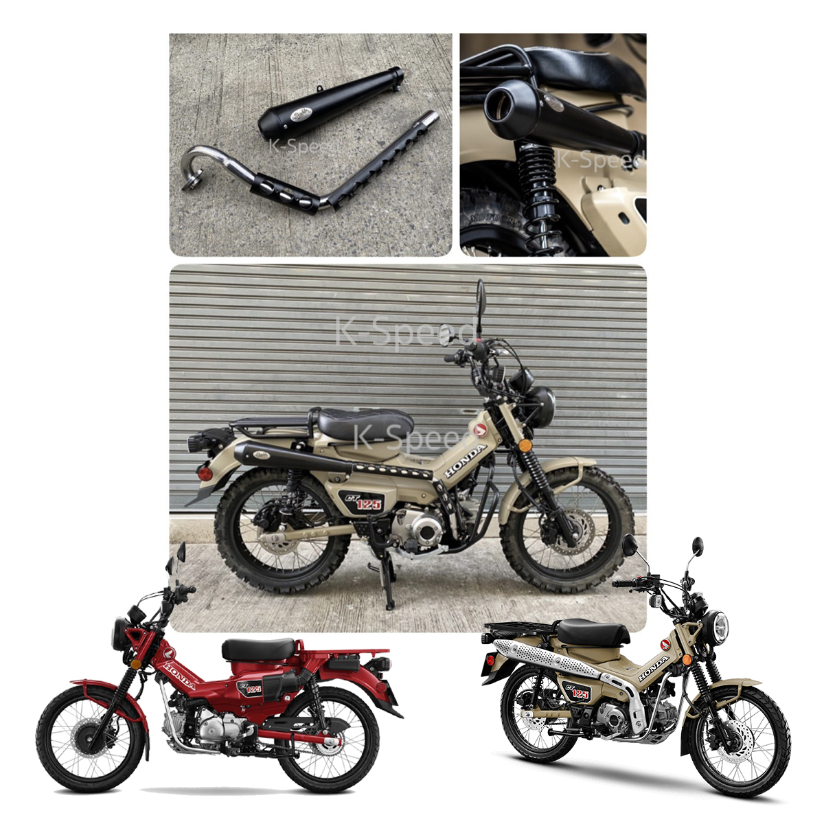 Full System Exhaust Pipe (Black tip) For Honda CT125 Hunter Cub