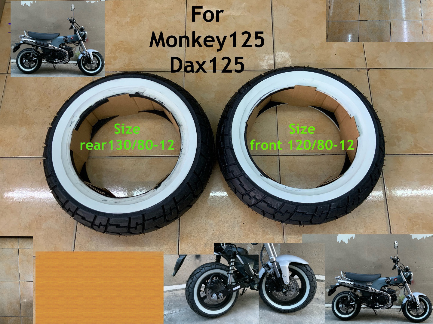 Front Rear Wheel White Tire 120/80-12 130/80-12 Fits Honda Dax