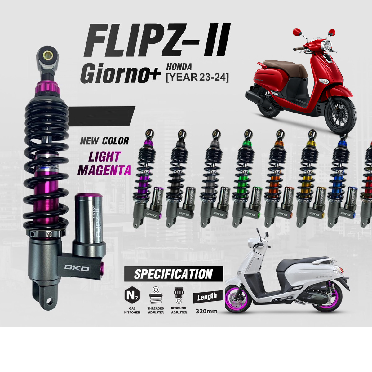 Flipz-II 320mm Gas Shocks Absorber Suspension Fits Honda Giorno