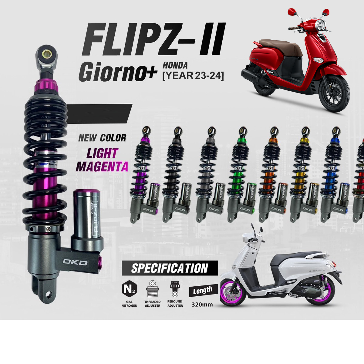 Flipz-II 320mm Gas Shocks Absorber Suspension Fits Honda Giorno