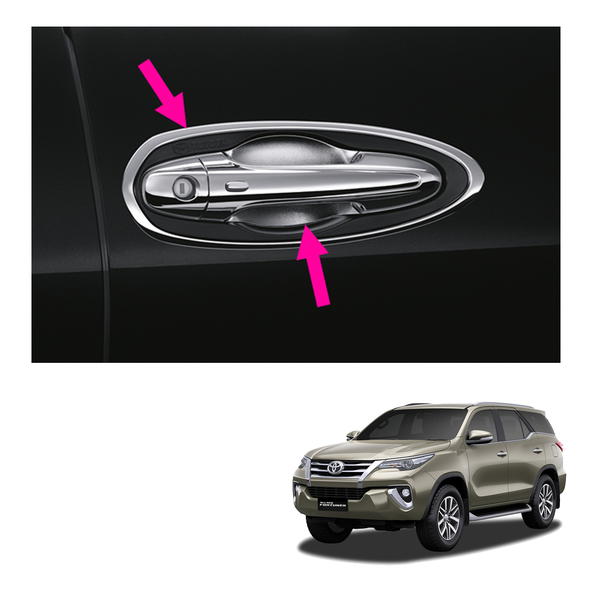 Sport Door Handle Bowl Cover Genuine Chrome Black For Toyota Fortuner