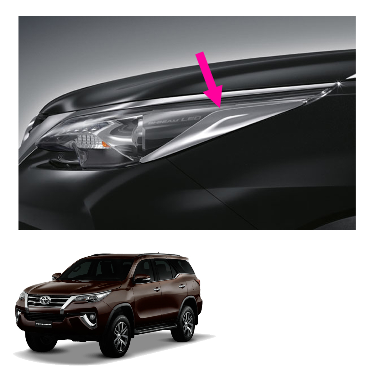 For Toyota Fortuner SUV 2018 Chrome Exterior Front Fog light lamp Cover Trim