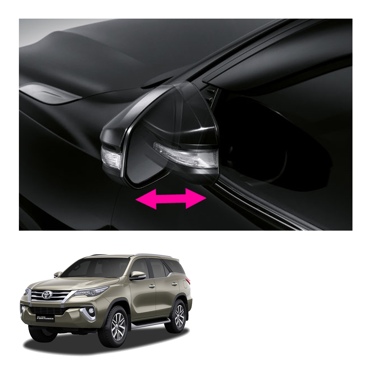 Auto Fold Folding Wing Side Mirror Genuine Black For Toyota Fortuner