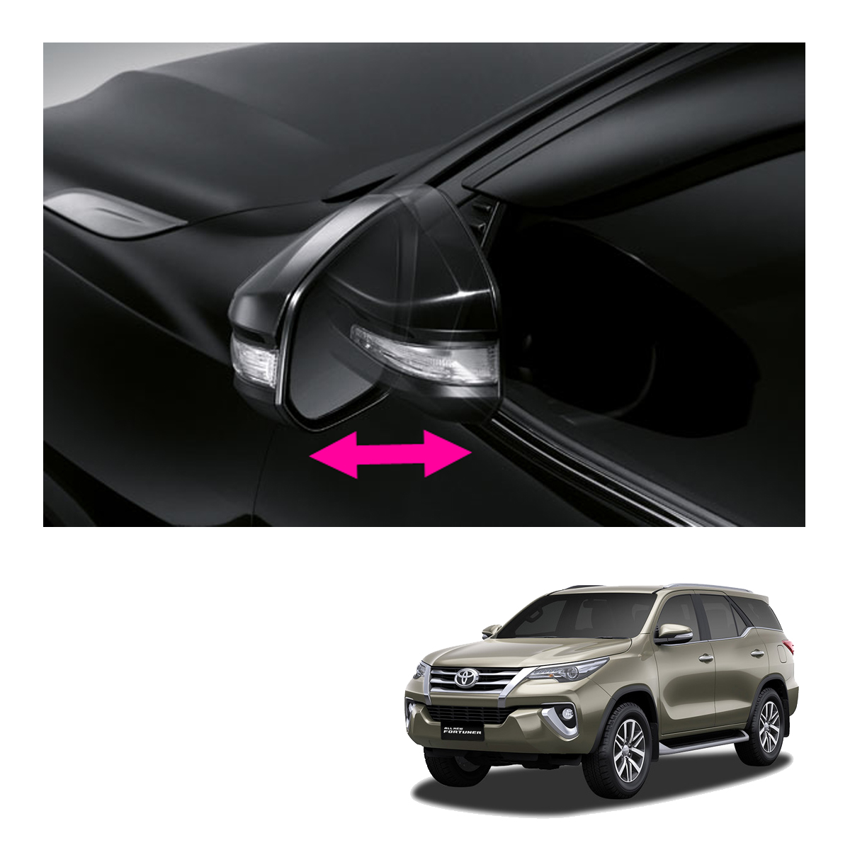 Auto Fold Folding Wing Side Mirror Genuine Black Fits Toyota Fortuner
