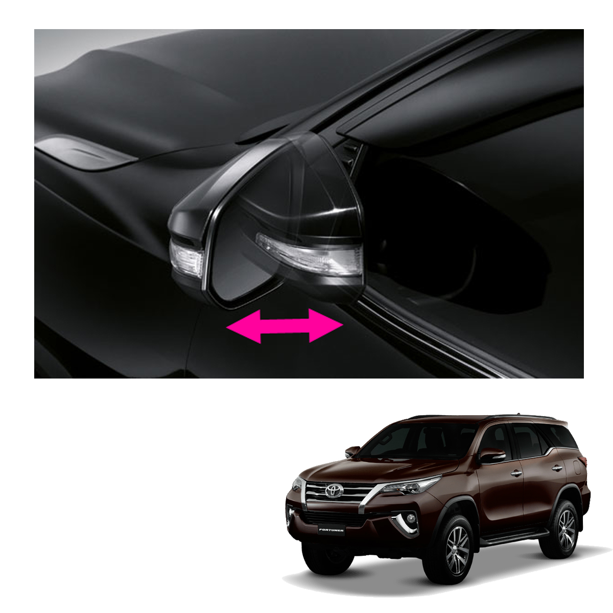 Auto Fold Folding Wing Side Mirror Genuine Black Fits Toyota Fortuner