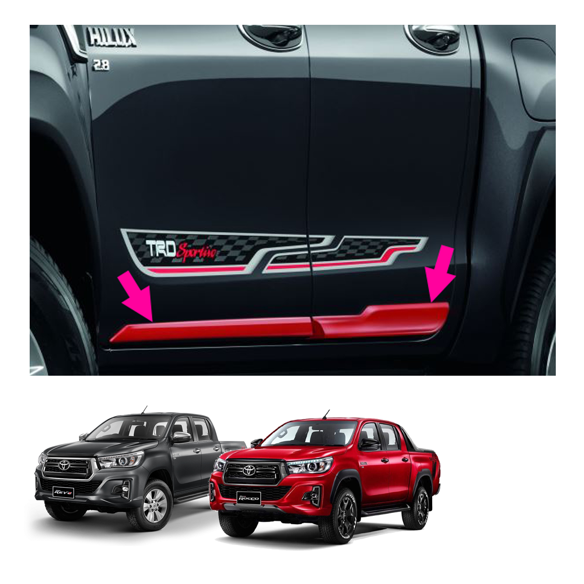 Genuine Side Door Body Cladding Guard Orange For Toyota Hilux Revo