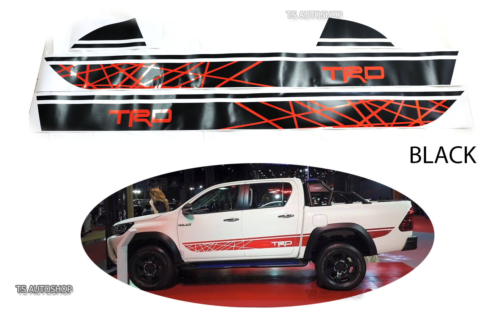 Black Sticker Style Racing Decal For Toyota Hilux Revo Sr5 M70 M80